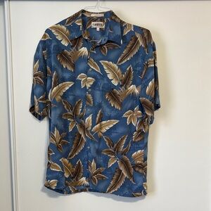 Hilo Hattie Blue and Brown Leaf Print Men's Shirt